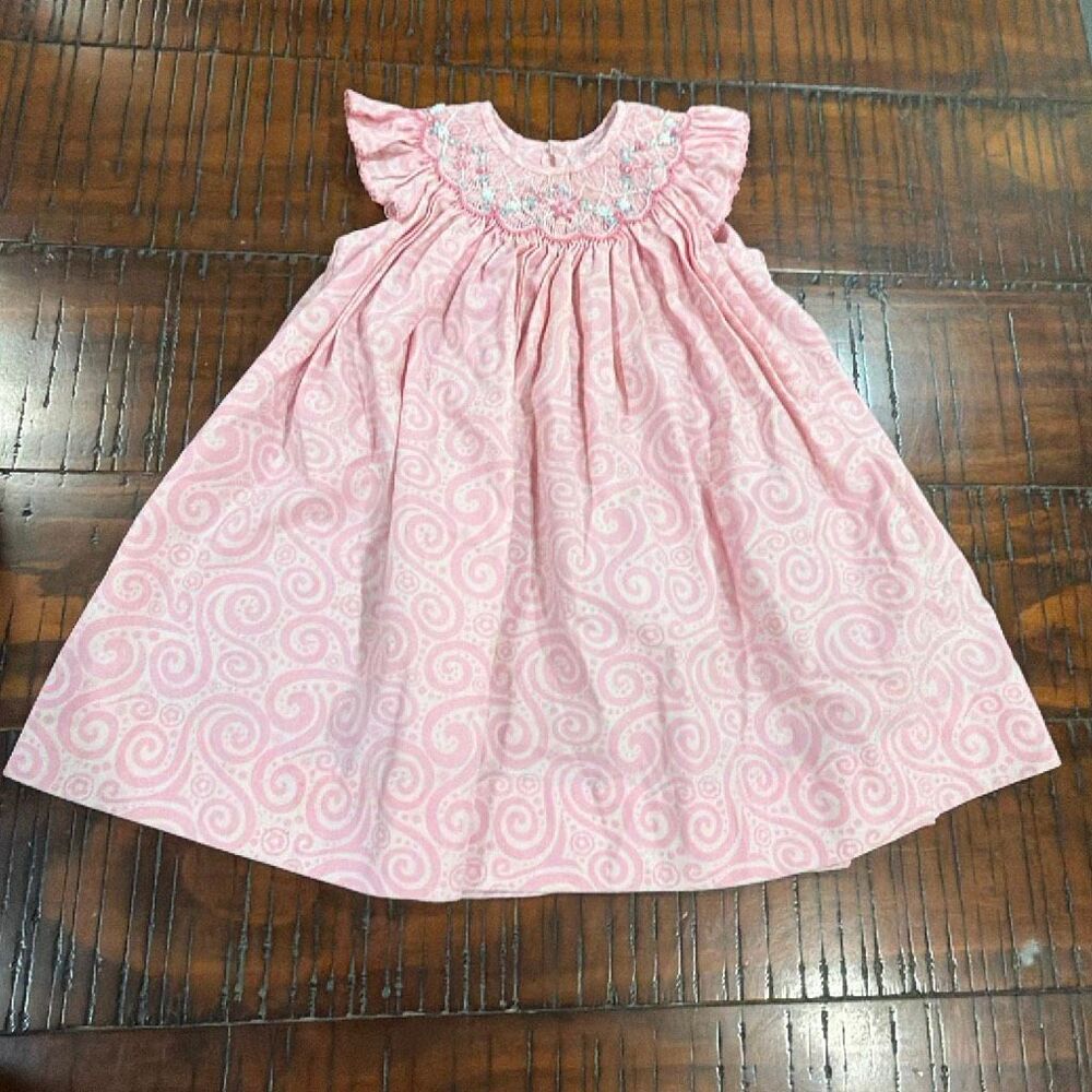 Petit Ami beaded smocked pink dress 6mo 70cm
